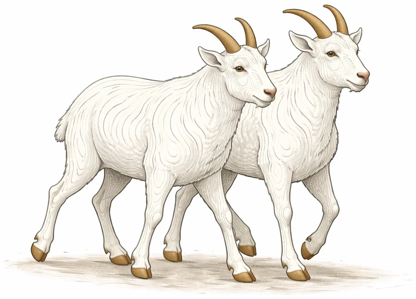 Two cashmere goats walking together